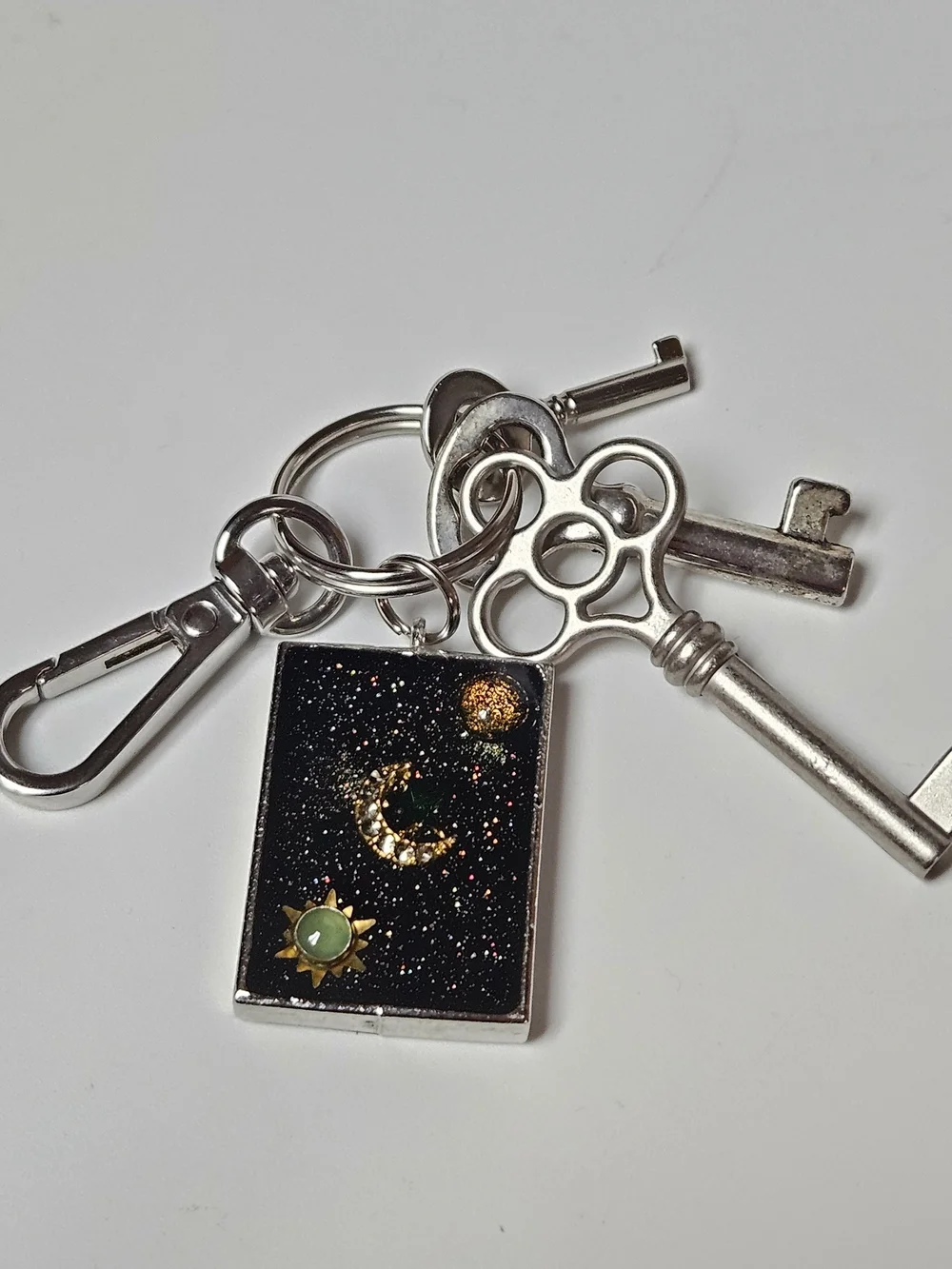 Black Celestial Glitter Keychain Card Holder Charm